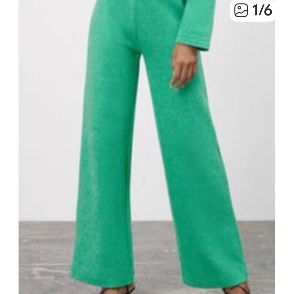 NWT ZARA SOFT WIDE LEG PANTS‎ GREEN S